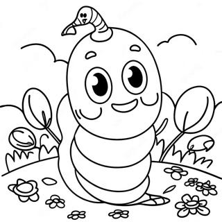 Page à colorier d'un ver heureux dans le jardin | Page de coloriage Pages Ver