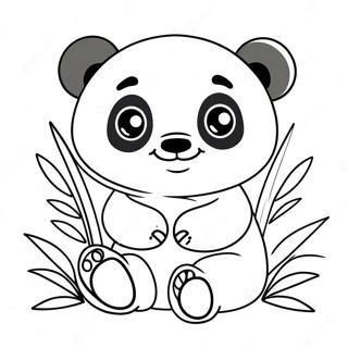 Page à colorier d'un mignon panda Kawaii avec du bambou | Page de coloriage Panda Kawaii