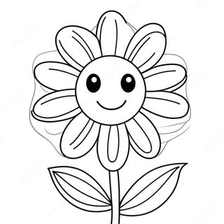 Page à colorier d'une marguerite mignonne avec un visage souriant | Page de coloriage Marguerite