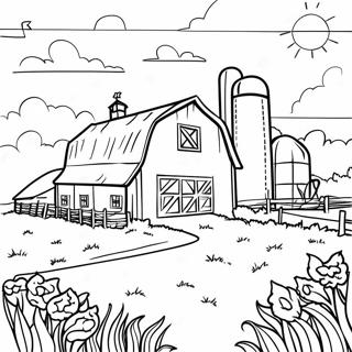 Page à colorier d'une scène de ferme colorée de l'Indiana | Page de coloriage Indiana