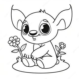 Page à colorier de bébé Stitch adorable avec des fleurs | Page de coloriage Mignon Bébé Stitch