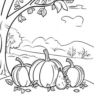 Page à colorier de scène de récolte colorée d'automne | Page de coloriage Récolte