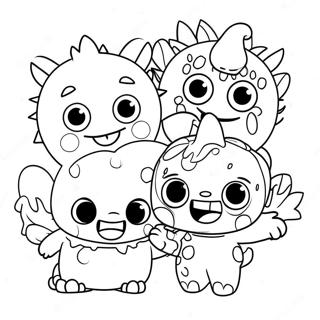 Page à colorier de jolis super monstres jouant ensemble | Page de coloriage Super Monstres