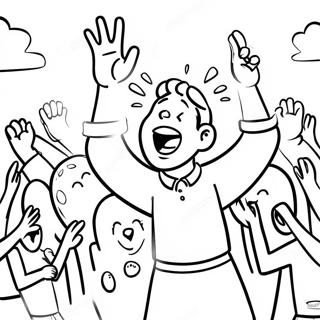 Page à colorier de scène de culte joyeuse | Page de coloriage Culte