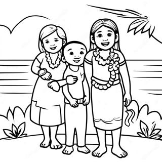 Page à colorier de la famille hawaïenne Ohana | Page de coloriage Ohana