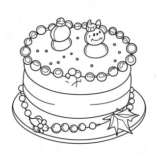 Page à Colorier de Gâteau de Noël Festif avec Décorations | Page de coloriage Gâteau de Noël