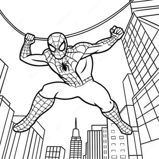 Page à Colorier de Spiderman 2 Se Balançant à Travers la Ville | Page de coloriage Spiderman 2