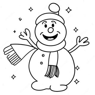 Page à colorier Bonhomme de neige joyeux avec écharpe | Page de coloriage Glacé
