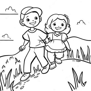 Page à colorier de Jack et Jill grimpant la colline | Page de coloriage Jack et Jill