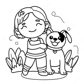 Fille avec Chien Coloriages