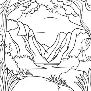 Page à colorier de paysage fantastique mythographique | Page de coloriage Mythographique
