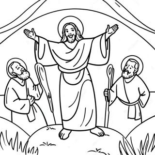 Page à colorier de scène de résurrection joyeuse | Page de coloriage Résurrection