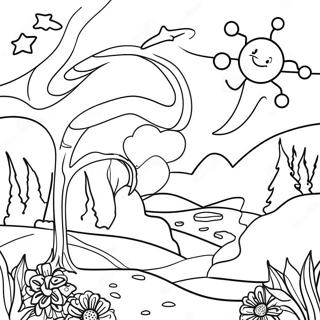 Page à colorier de paysage coloré de nuit étoilée | Page de coloriage Nuit étoilée