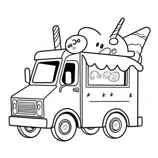 Page à colorier de camion de glace licorne scintillant | Page de coloriage Glace Licorne