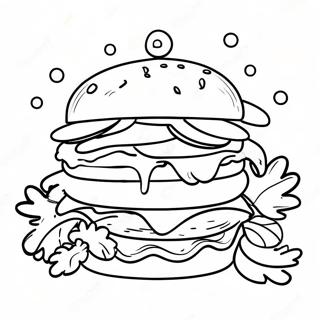 Page à colorier de hamburger au fromage avec des cornichons | Page de coloriage Hamburger