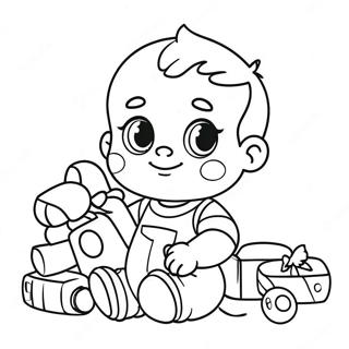 Page à colorier d'adorable bébé John jouant avec des jouets | Page de coloriage Bébé John