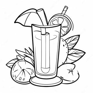 Page à colorier Cocktail Tropical avec Garniture de Fruits | Page de coloriage Cocktail