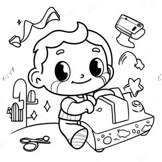 Page à colorier garçon jouant avec des jouets | Page de coloriage Un Garçon