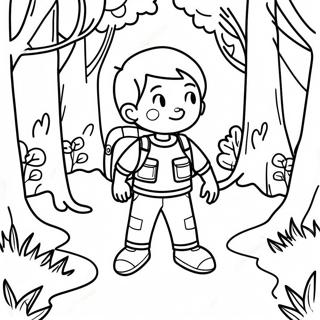Page à colorier garçon aventurier explorant une forêt | Page de coloriage Un Garçon