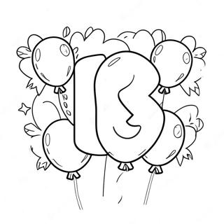 Page à colorier numéro 18 coloré avec des ballons | Page de coloriage Numéro 18