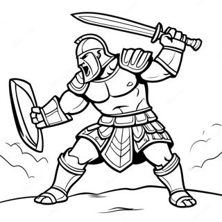 Page à colorier de gladiateur féroce en bataille | Page de coloriage Gladiateur