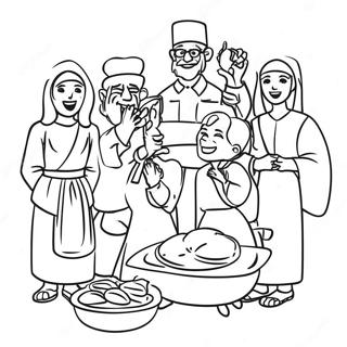 Page à colorier Célébration joyeuse du premier Pessah | Page de coloriage Premier Pessah