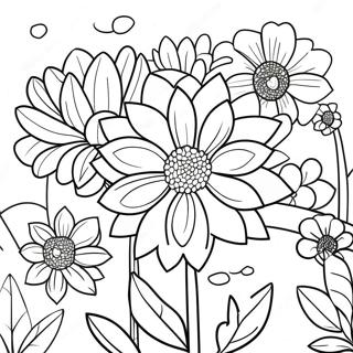 Page à colorier Beau jardin de Dahlias | Page de coloriage Dahlia