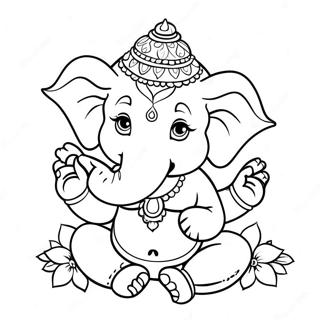 Page à colorier Ganesha mignon avec des fleurs | Page de coloriage Ganesha