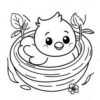 Page à colorier d'un poussin heureux dans un nid | Page de coloriage Poussin