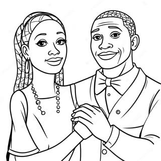 Page à colorier Couple noir se tenant la main | Page de coloriage Couple Noir