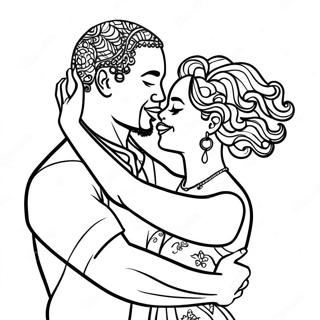 Page à colorier Couple noir romantique dansant | Page de coloriage Couple Noir