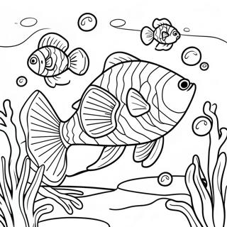 Page à colorier d'un poisson glissant nageant dans un récif corallien | Page de coloriage Poisson Glissant