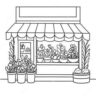Page à colorier scène de fleuriste colorée | Page de coloriage Fleuriste