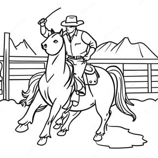 Page à colorier scène western rodeo | Page de coloriage Rodeo Western