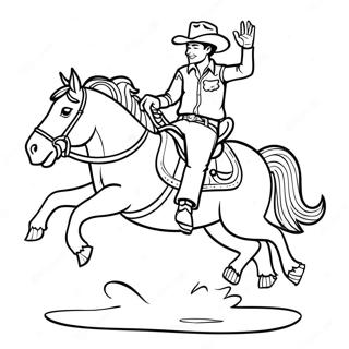 Page à colorier cowboy sur un bronco rétif | Page de coloriage Rodeo Western