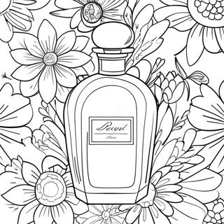 Page à colorier Bouteille de Parfum Élégante avec Fleurs | Page de coloriage Parfum