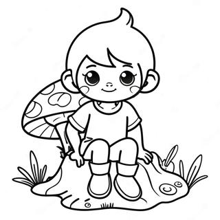 Mignonne Fée Garçon Assise sur un Champignon à Colorier | Page de coloriage Fée Garçon