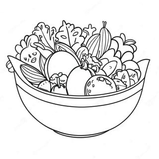 Page à colorier de bol de salade coloré | Page de coloriage Salade