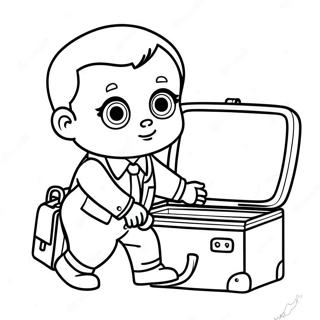 Page à colorier du mignon bébé patron avec une mallette | Page de coloriage Bébé Boss