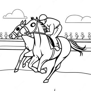 Page à colorier de scène de course de chevaux au galop | Page de coloriage Courses de chevaux