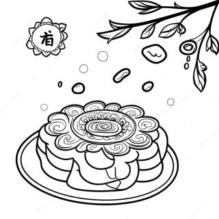 Page à colorier Festival de la Lune | Page de coloriage Gâteau de lune