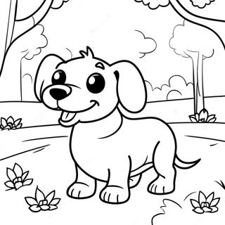 Page à colorier d'un teckel joueur dans un parc | Page de coloriage Teckel