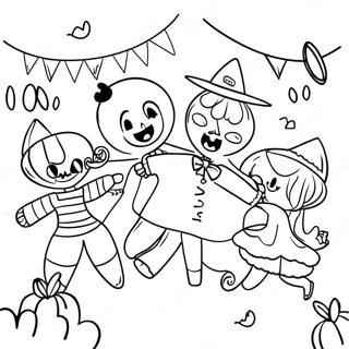 Page à colorier de la fête dansante d'Halloween | Page de coloriage Danse d'Halloween
