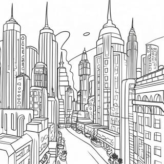 Page à colorier de paysage urbain élégant Art Déco | Page de coloriage Art Déco
