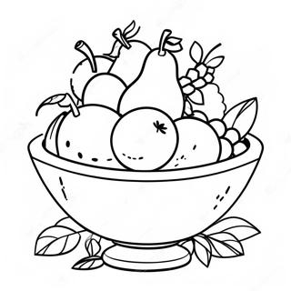 Page à colorier de nature morte avec un bol de fruits | Page de coloriage Nature morte