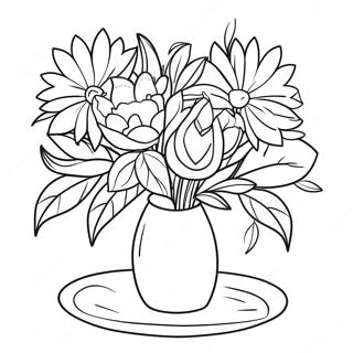 Page à colorier de nature morte élégante avec des fleurs | Page de coloriage Nature morte