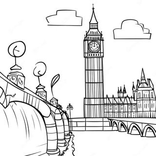 Page à colorier Big Ben au coucher du soleil | Page de coloriage Big Ben