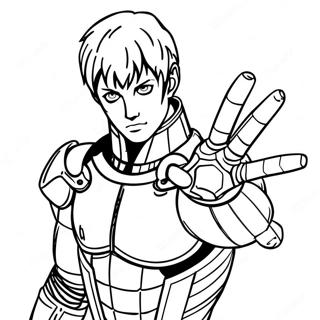 Page à colorier Genos en pose de bataille | Page de coloriage Genos