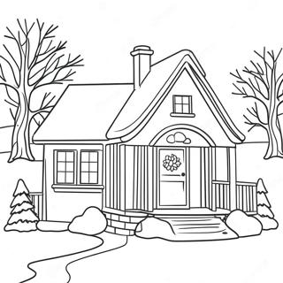 Page à colorier de scène hivernale | Page de coloriage Maison d'hiver