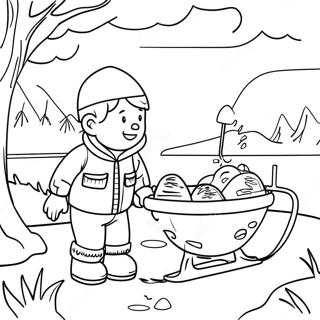 Page à colorier Aventure de Pêche sur Glace | Page de coloriage Pêche sur glace
